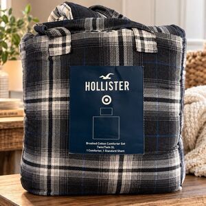 Hollister Target Black Gray Plaid Brushed Cotton Comforter Set Twin Twin XL NWT